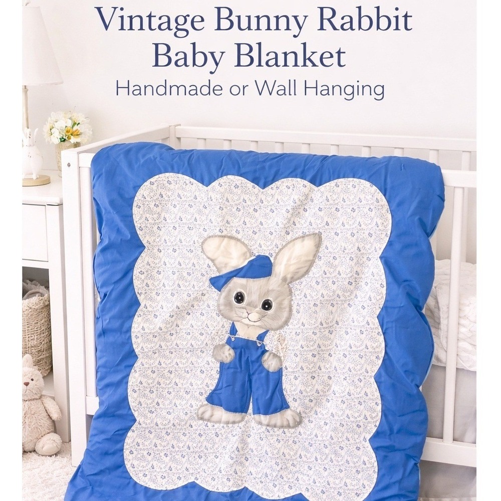 Vintage Handmade Bunny Rabbit Baby Blanket Crib‎ Floral Applique Wall Hanging